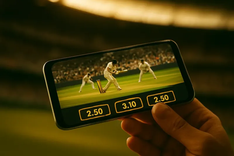 Hand holding smartphone showing live cricket match and real-time odds